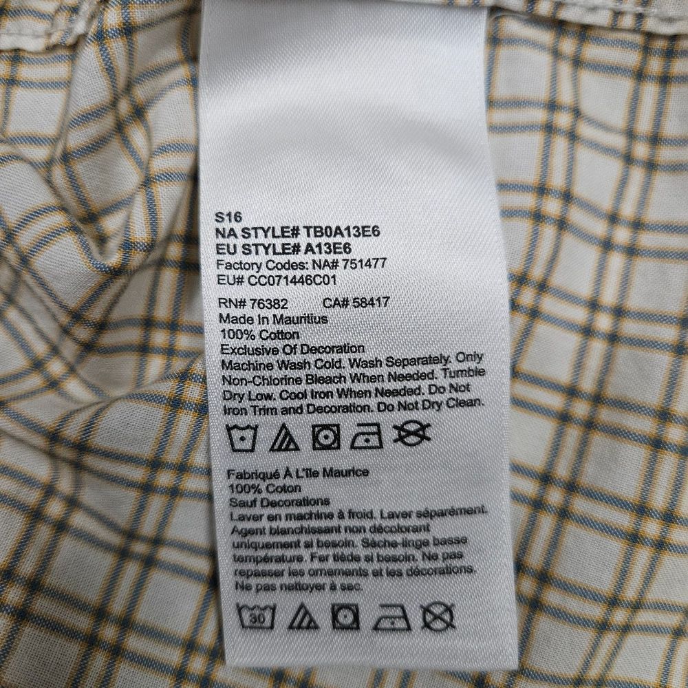 Timberland Size L Regular Fit Short Sleeve Ivory Green Plaid Button Front Shirt - Picture 4 of 6